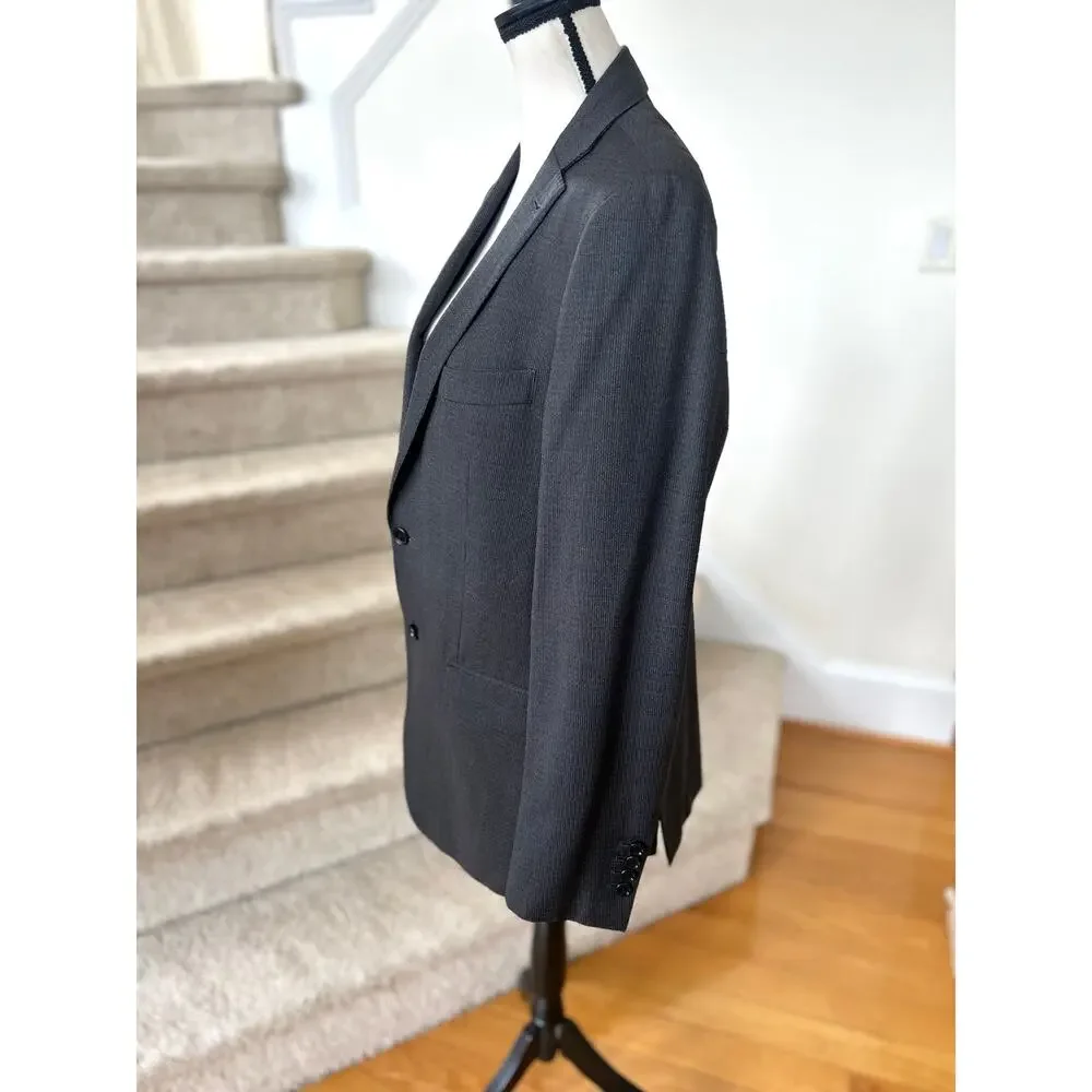 Indochino Gray White Subtle Pin Stripe Two Button Double Vent Blazer